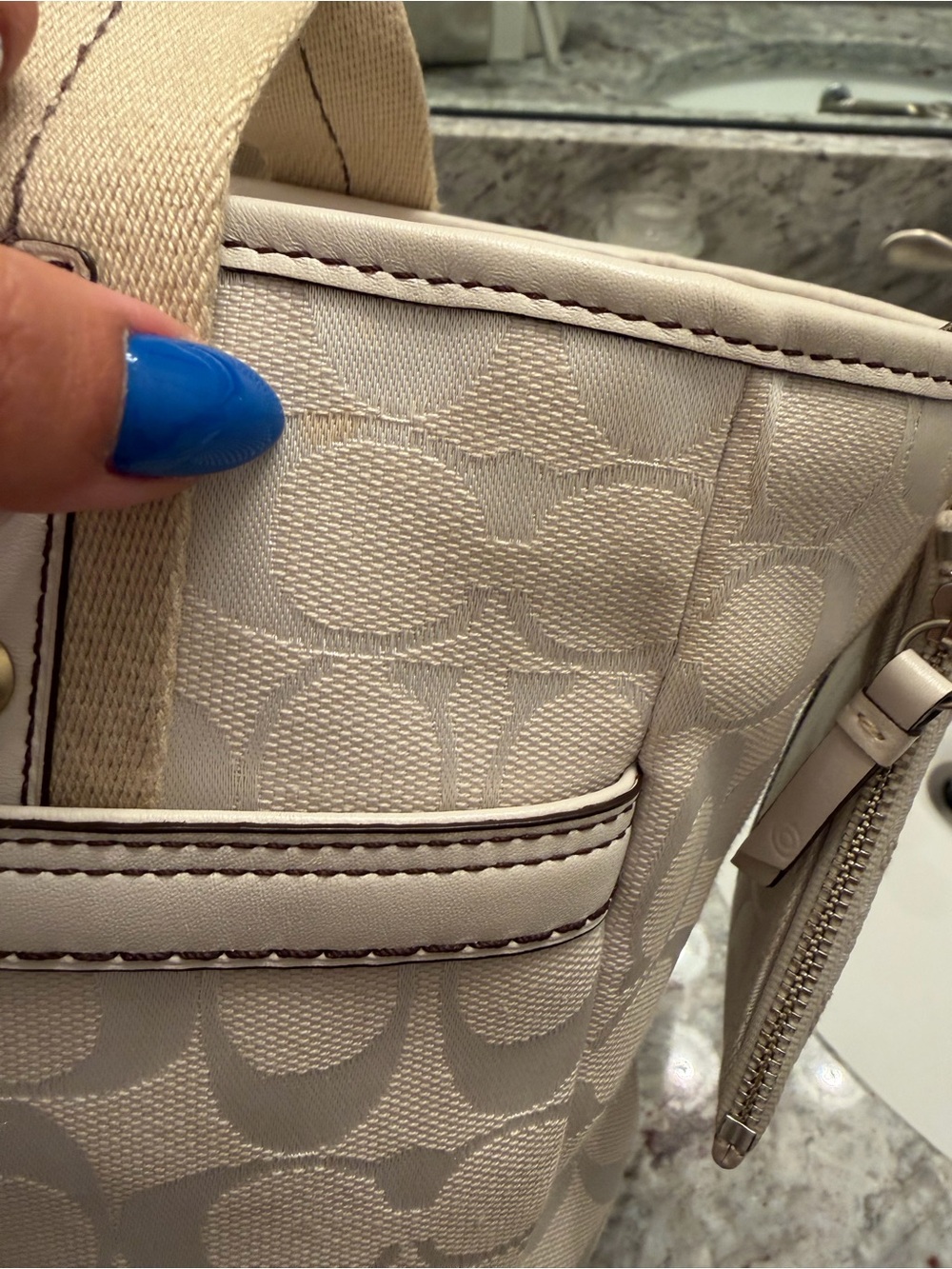 COACH Cream and Beige Signature Canvas Tote with Leather Charm - Picture 3 of 16